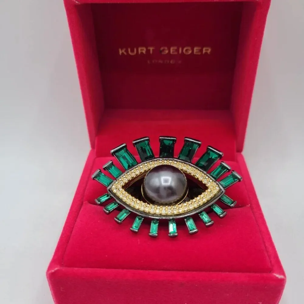 Kurt Geiger Oversize Evil Eye Faux Pearl Crystal Cocktail Ring NWT!  NEW! Size 7